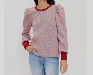 LOFT Puff Sleeve Long Sleeve Sweatshirt Heathered Brick Red Women's Size XXL - Picture 1 of 10