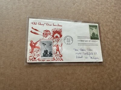 US 1945 FDC +Iwo Jima USMC #829 + Crosby Mini-Photo Cachet +Historical - Image 1 of 2