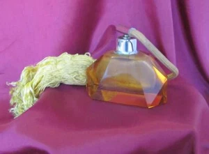 VINTAGE 30s ART DECO GERMAN AMBER CRYSTAL GLASS PERFUME BOTTLE w/ATOMIZER - Picture 1 of 10