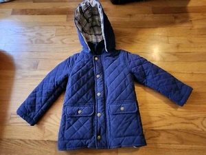 Hope And HenryCoat sz Sm Boys Quilted Jacket Hood & Elbow patches Plaid lining - Picture 1 of 4