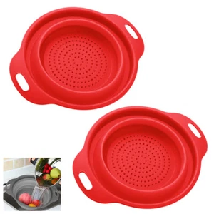 2 X Silicone Collapsible Bowl Strainer Colander Foldable Drainer 11.8" Kitchen - Picture 1 of 1