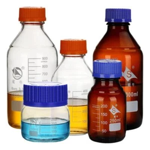 Amber Borosilicate Reagent Bottle 100ml-5000ml GL45 Cap Lab Glassware Supply - Picture 1 of 12