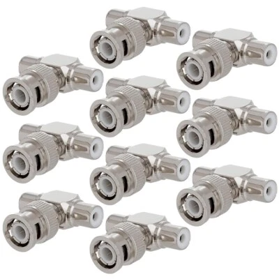 10 Pcs BNC Male to 2-RCA Female Coax Coaxial Video Adapter Connector CCTV Camera - Image 1 of 2