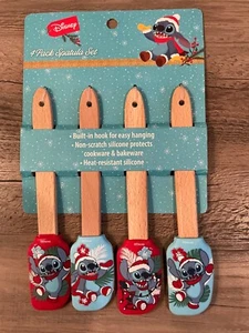 4 Stück Disney Stitch Weihnachten Silikon & Holz Mini Spatel Set Neu - Bild 1 von 4