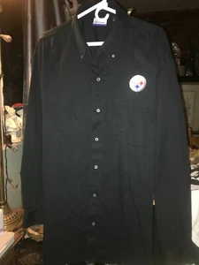 Reebok PITTSBURGH STEELERS LOGO Long Sleeve BLACK DRESS Button SHIRT Men's XL - Picture 1 of 11