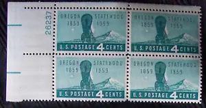 US 4¢ Stamp SC #1124, OREGON STATEHOOD MNH 1959 plate block. - Picture 1 of 1