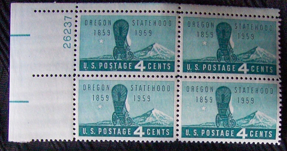 US 4¢ Stamp SC #1124, OREGON STATEHOOD MNH 1959 plate block. - Image 1 of 1