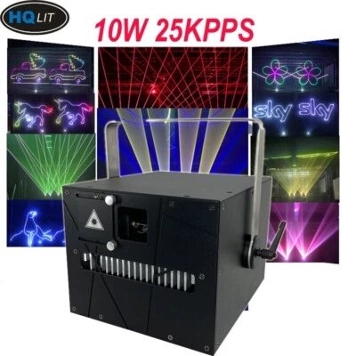 ILDA 25kpps Scan 10W Laser Light RGB Animation Beam Rainbow DMX DJ stage lights - Image 1 of 4