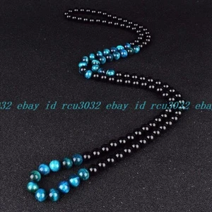 Natural Royal Blue Tiger Eye Beads Necklaces Women Fashion Obsidian Necklace Men - Picture 1 of 15