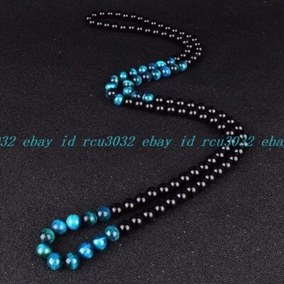 Collares de cuentas de ojo de tigre azul real natural para mujer collar de obsidiana para hombre Foto 1 de 4