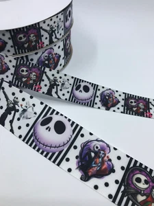 38mm Jack Skellington Black and White Grosgrain Ribbon - Picture 1 of 5