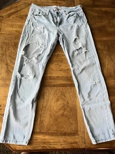 Pantalones de mezclilla para mujer Eunina talla 7 lavados ligeros relajados ajustados de mediana altura recortados en dificultades - Imagen 1 de 7