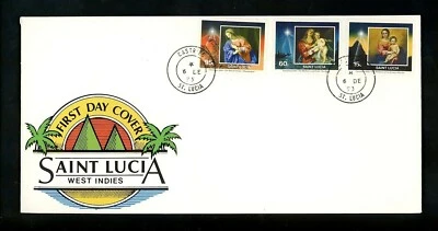 Postal History St. Lucia FDC #1005-1007 Christmas paintings art religious 1993 - Image 1 of 4