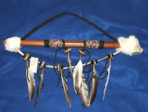Large 17" Antler Bowl Ceremonial Pipe w/ Bead Wraps Native American made HP04 - Picture 1 of 4