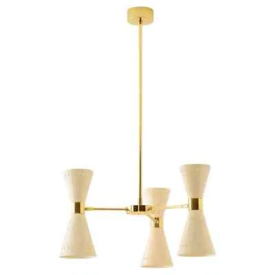 Stilnovo 'Megafono' 3-Arm Chandelier in Ivory and Brass - Image 1 of 4