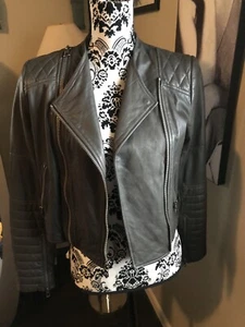Alice + Olivia Cody kurze Lammleder Motorradjacke grau Gr. PS EUC - Bild 1 von 12