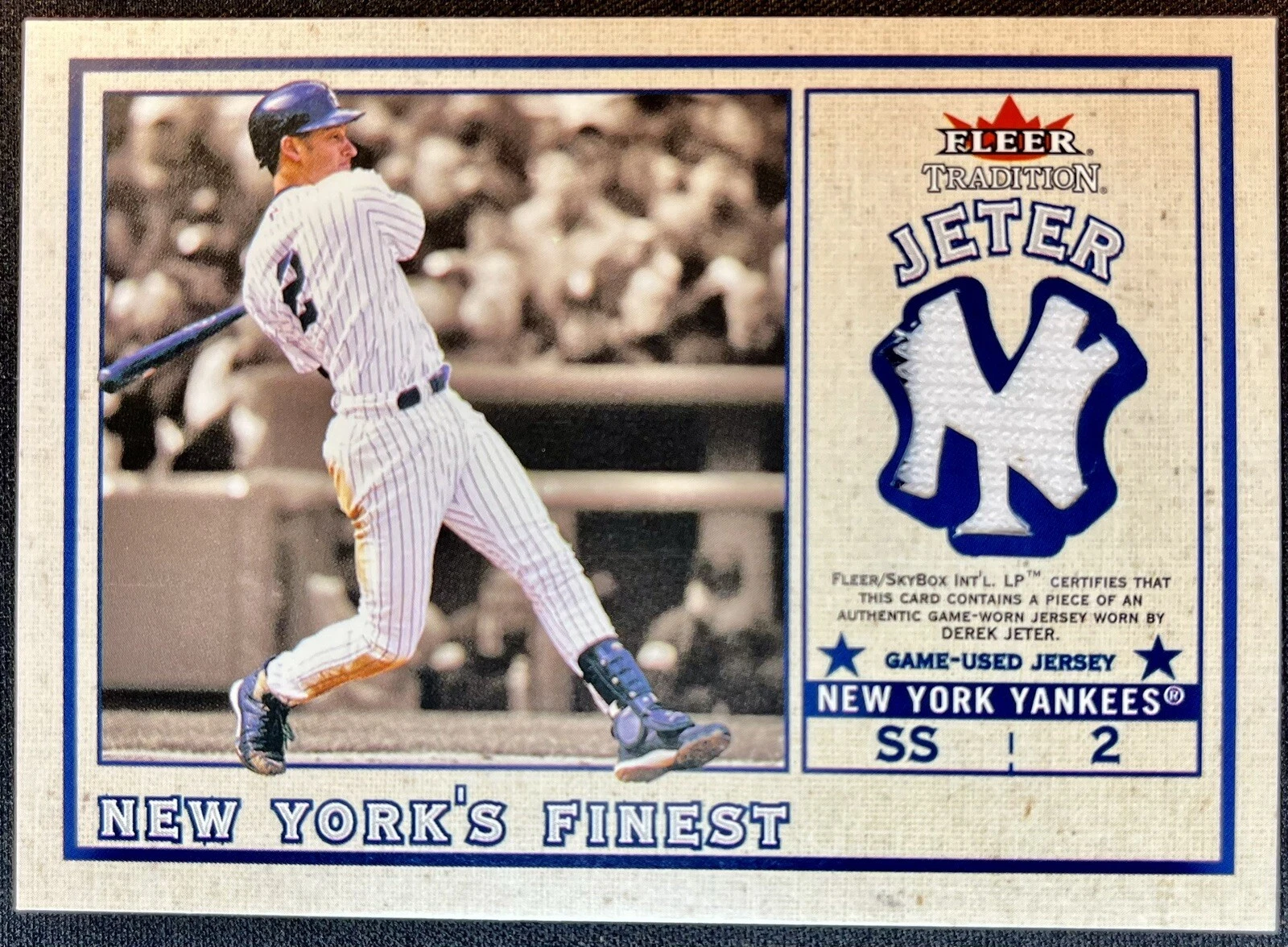 2002 Fleer Tradition New York's Finest Game-Worn Jersey DEREK JETER REY ORDONEZ