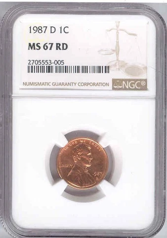 1987-D MS 67 RD NGC U.S / United States 1c Lincoln Memorial Cent Cover