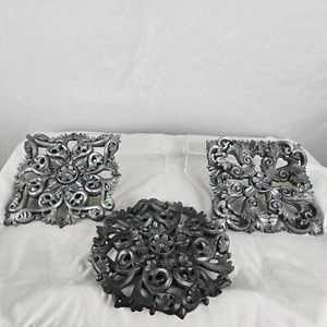Home Interiors 3 Pieces 9" x 9" & 10" Diameter Ornate Cast Wall Art Gunmetal - Picture 1 of 9