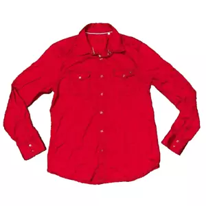 Guess Mens Long Sleeve Button Up Snap Large Cowboy Western Shirt Red Size L - Picture 1 of 5