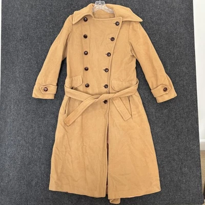 Abrigo vintage verde y Makofsky para mujer 8 botones con cinturón tostado medio 100 % cachemir Foto 1 de 4