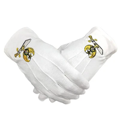 Shriner Symbol Hand Embroidered Cotton Masonic White Gloves - Image 1 of 4