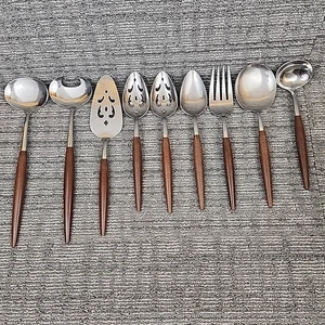 Vintage American Tempo Set 9pc MCM Flatware Japan Stainless Faux Wood - Picture 1 of 15