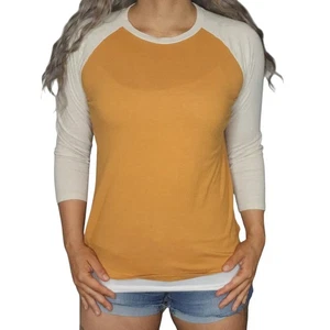 Vecchia camicia marina donna media baseball giallo senape panna manica 3/4 colorblock - Foto 1 di 12