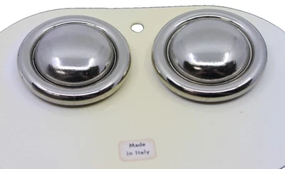 Fashion Silver Tone Button Earrings Large Round Omega Clip On Italy - Image 1 of 4