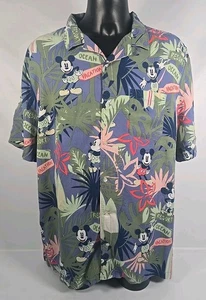 DISNEY Topolino Camicia Hawaiana Floreale Manica Corta Bottoni Parchi Uomo 2XL - Foto 1 di 16