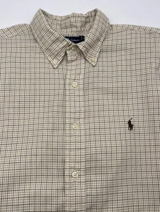 RALPH LAUREN SHIRT LONG SLEEVE BUTTON DOWN SIZE 17 34/35 BROWN CREAM VINTAGE - Picture 1 of 6
