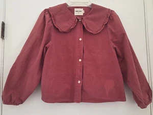RUDY JUDE Women Pony Blouse Sz M Button Front Peter Pan Collar Puff Sleeve - Picture 1 of 12