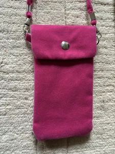Pink Velvet Phone Case With Press Stud & Strap 15cm X 8.5cm Has Pocket At Rear - Picture 1 of 4