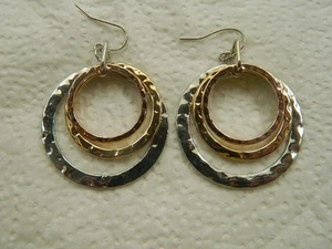 Dangle Earrings with 3 Hoops Silver Tone and Gold Tone - Picture 1 of 3