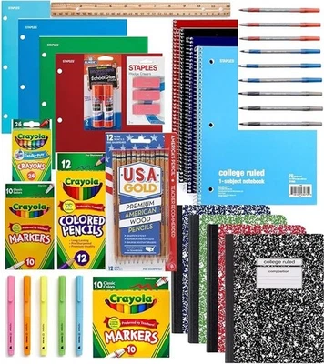 100 PIECE School Supplies Kit Grade K-12 - Notebooks, Folders, Pencils and More! - Image 1 of 4