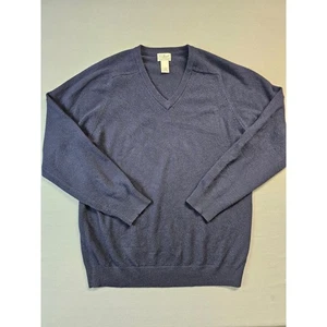 LL Bean Mens V Neck Sweater L Tall Navy Blue 100% Lambs Wool Pullover - Picture 1 of 5