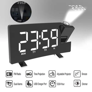 NEW Digital Projector Projection Snooze Dual Alarm Clock FM Radio Timer 7" LED - Picture 1 of 15