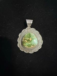 Navajo Geneva Ramone Stamped Sterling Silver Pendant Kings Manassa Turquoise - Picture 1 of 7