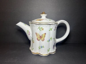 Tetera floral I. Godinger Primavera porcelana adorno dorado mariposa y libélula - Imagen 1 de 9