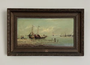 Paul Jean CLAYS (1819-1900, Belgium) Oil On Wood Board Painting Sail Boat Scene - Picture 1 of 11