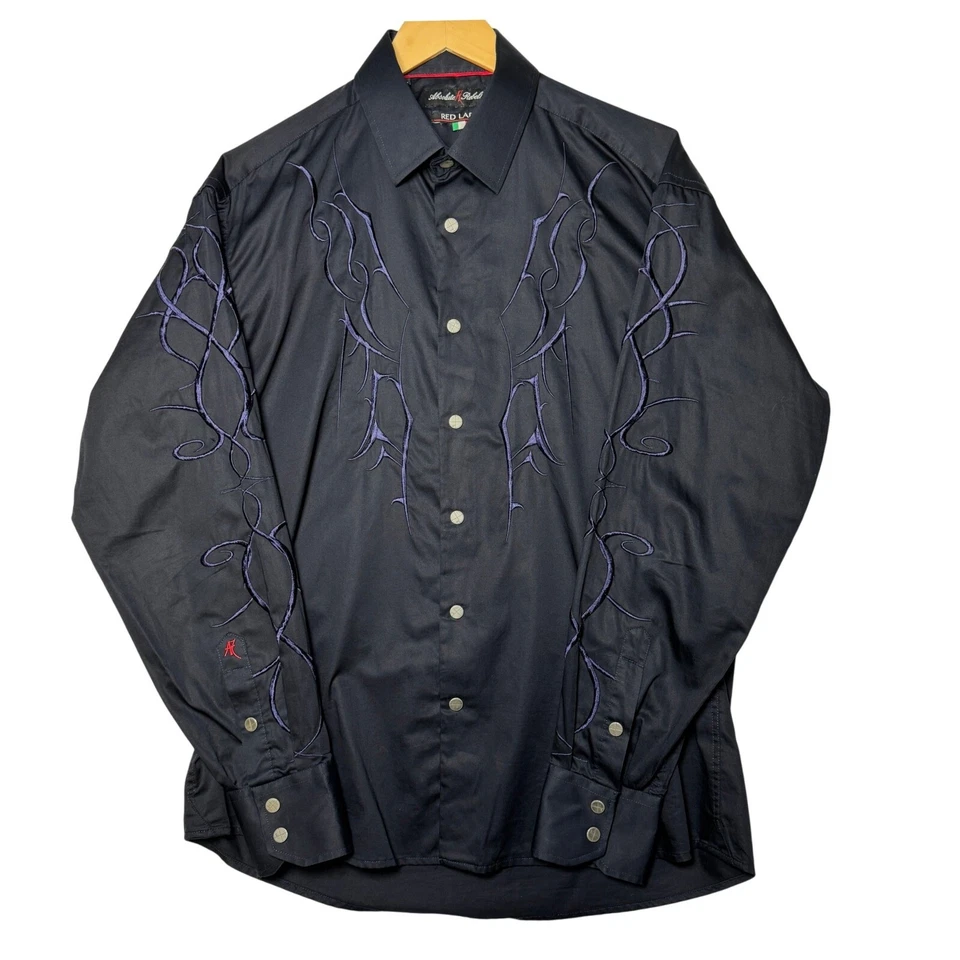 Camisa Para Hombres XL Gótica Occidental Botón a Presión Bordada Ropa de Bar Estilo Rocker Foto 1 de 4