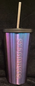 Starbucks 2014 Iridescent Blue Purple Stainless Steel Tumbler 16 oz W/ Straw - Picture 1 of 6
