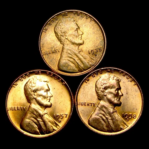 1935-D 1955-D 1957-D Lincoln Cent Wheat Lot Gem BU+ Condition Coin Lot-- #UU897 Cover