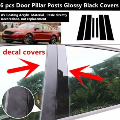 Fit For 2010-2019 Ford Taurus 6 PC Gloss Black Side Door Pillar Cover Trim Posts Foto 1 de 4
