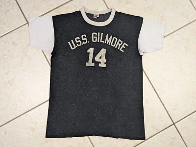 Vintage 50's 60's USS HOWARD W. GILMORE USN Navy Gym T Shirt Sz L Rare Military - Image 1 of 4