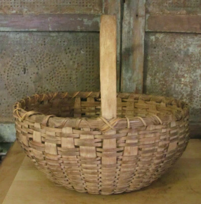 Primitive Old 1800's Farmhouse Split Oak Berry Egg Gathering Basket Cowgill AAFA - Image 1 of 4