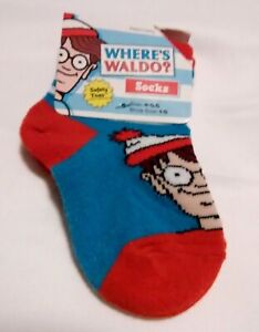 Planet Sox "Where`s Waldo" NWT kids socks size 4-5.5 -shoe size 1-5 New red/blue