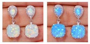 PENDIENTES GRANDES DE TACHUELAS CUADRADAS ESTILO ÓPALO DANLES GOP AZUL OCÉANO REINO UNIDO - Imagen 1 de 6