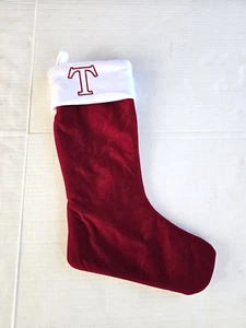 Hanging Christmas Stocking Plush Red Velvet With Initial "T" Monogram 18" NWOT - Picture 1 of 4