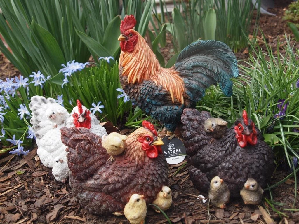 3 Gartenfiguren Hühner Aus Kunstharz – Lustige Dekoration Für Draußen, Weiß, Wetterfest